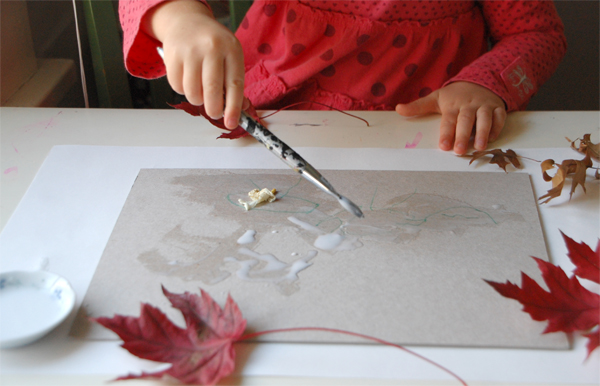 leaves and glue painting